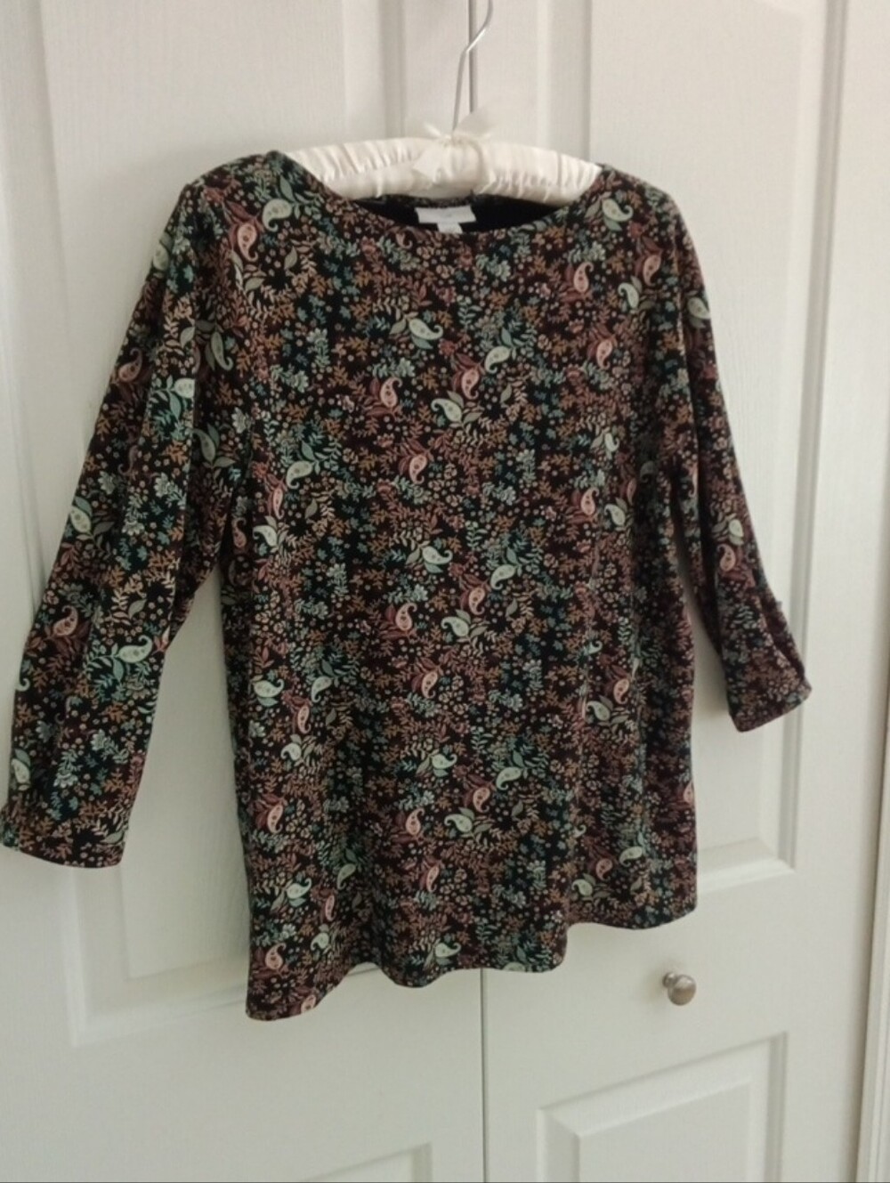 🌼 $4\12 J. Jill Floral Paisley 3/4-Sleeve Top - Black with Mint & Pink Accents